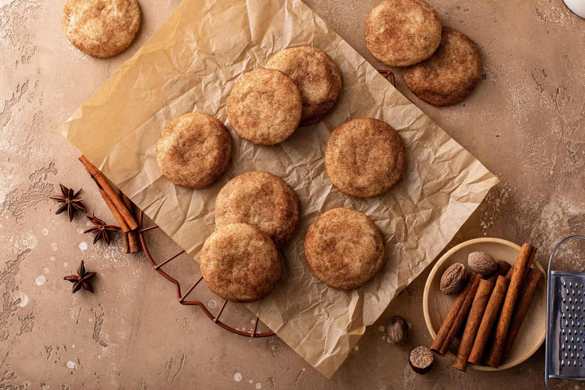 snickerdoodle cookies laid out on a table