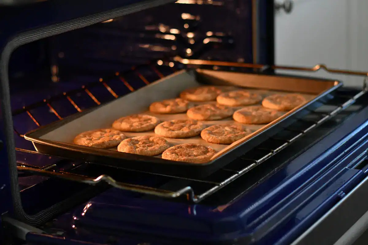 Golden handmade snickerdoodle cookies in my over in garland, texas